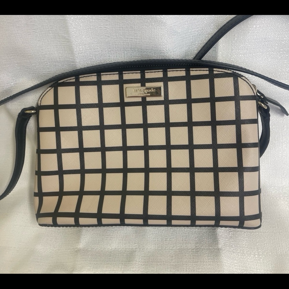 Kate Spade Brightwater Hanna Black and Tan Grid Crossbody Bag